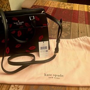 Kate Spade Black Satchel with Red Lips